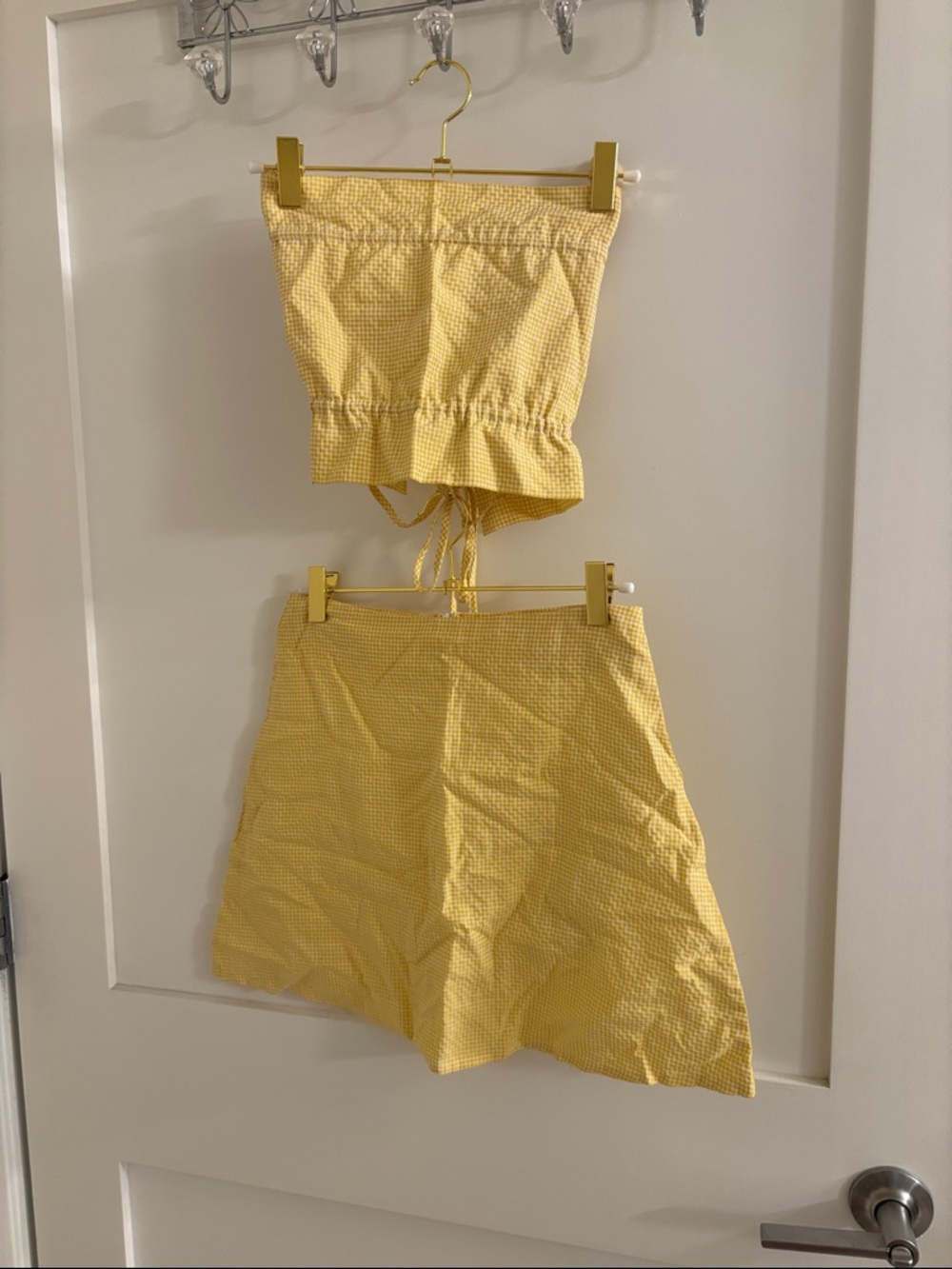 Yellow Gingham Two-Piece Skirt Set